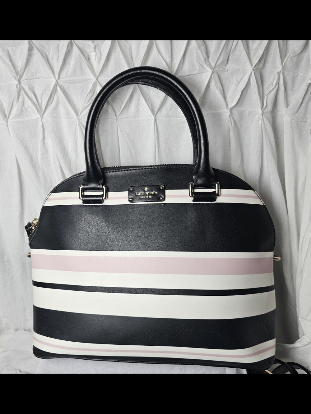 kate spade Karli Grove Street Black & Blush Pink Striped Dome Satchel & Wallet - Picture 3 of 8